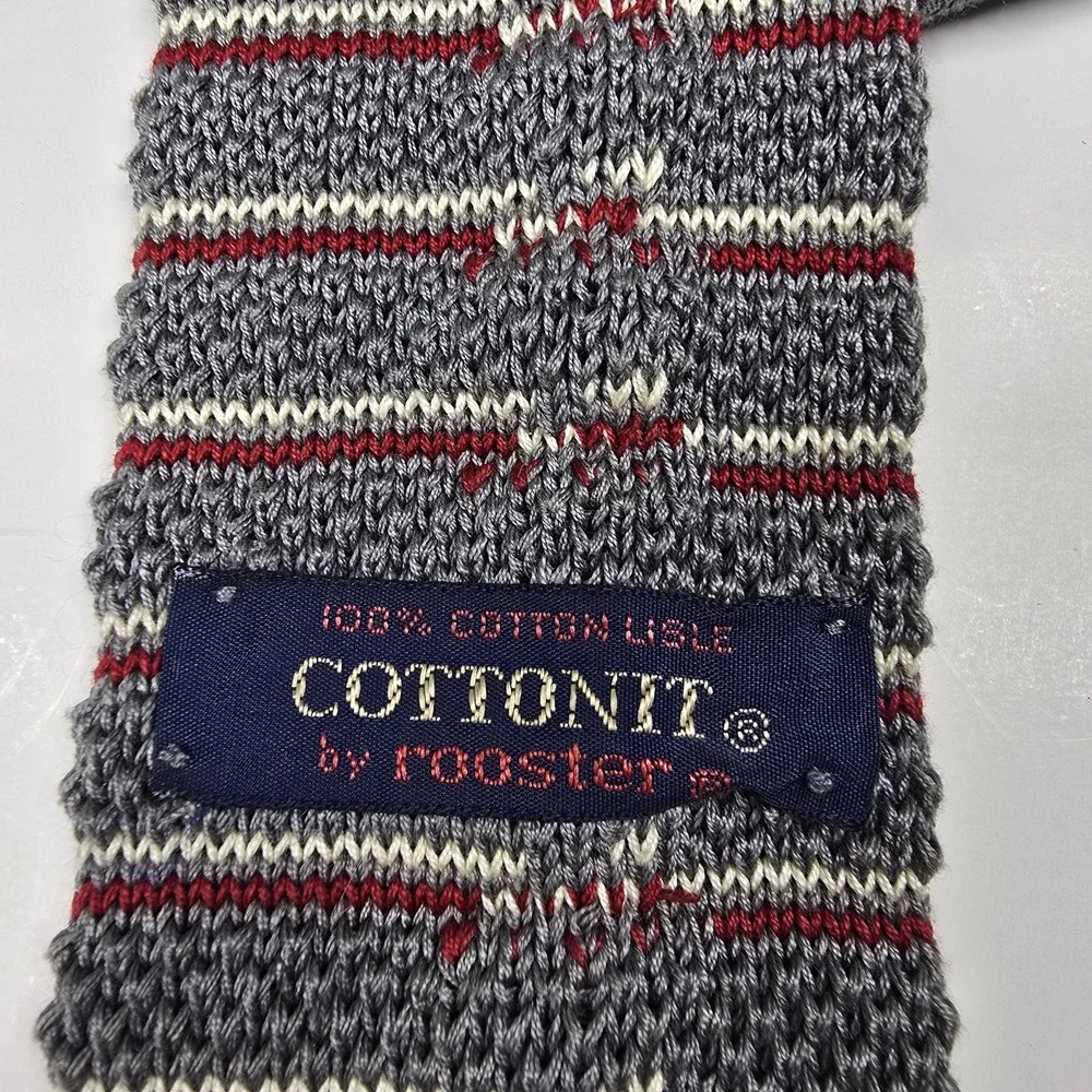 Roosternit by Rooster Necktie‎ Gray Striped Cotton Knit Tie